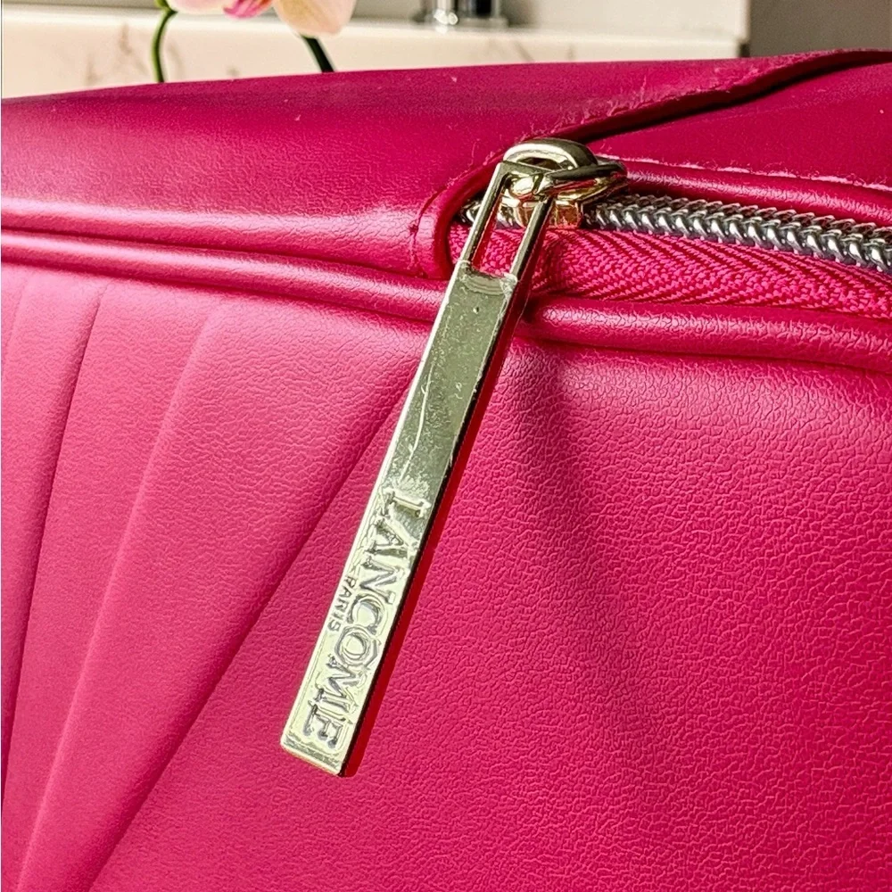 Lancôme Large Hot Pink Faux Leather Makeup / Travel Storage Bag